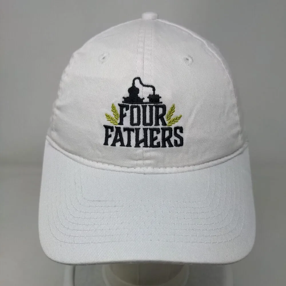 Four Fathers Strapback Hat White One Size Adjustable Embroidered Port & Company
